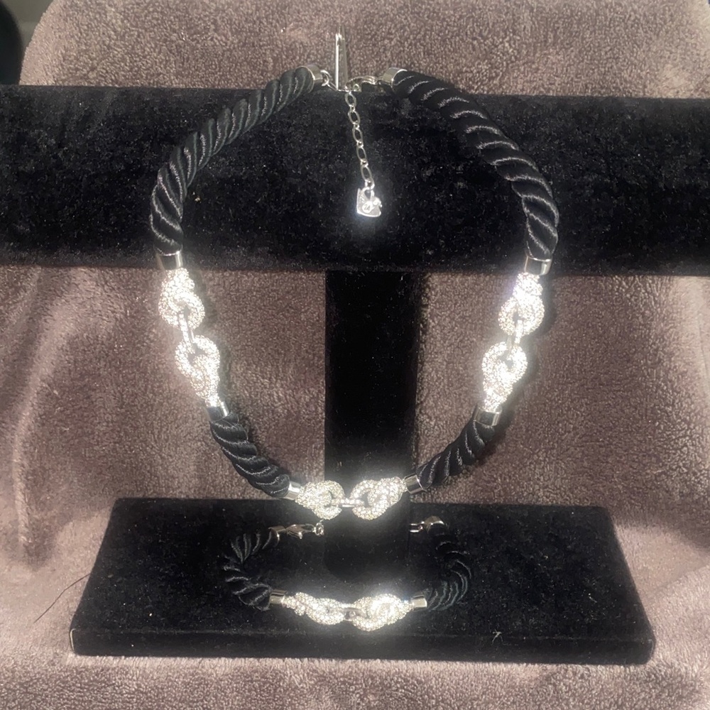 Swarovski Black and Silver Twisted Necklace and Bracelet Set.
